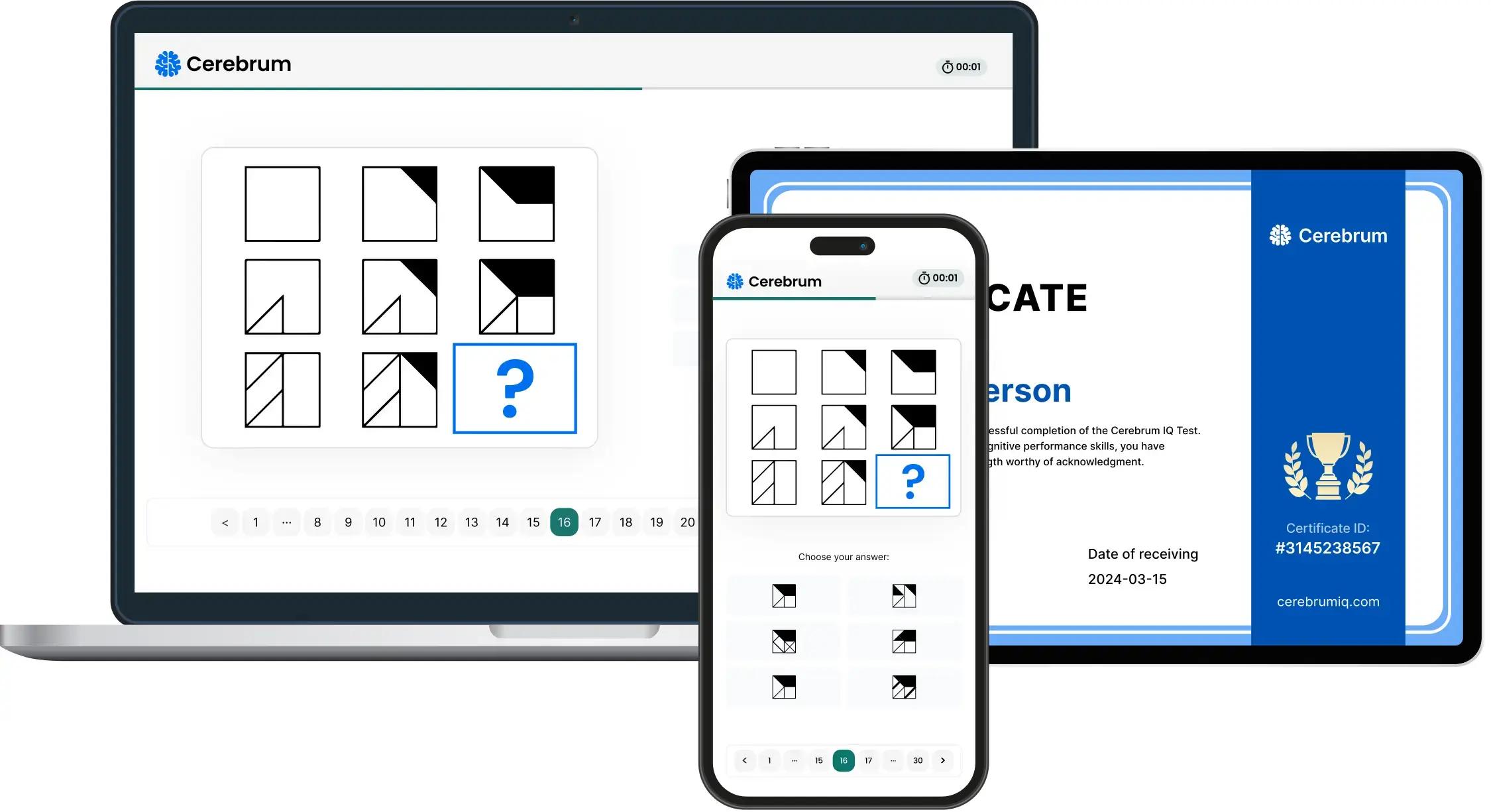 IQ test shown on mobile, tablet and computer devices